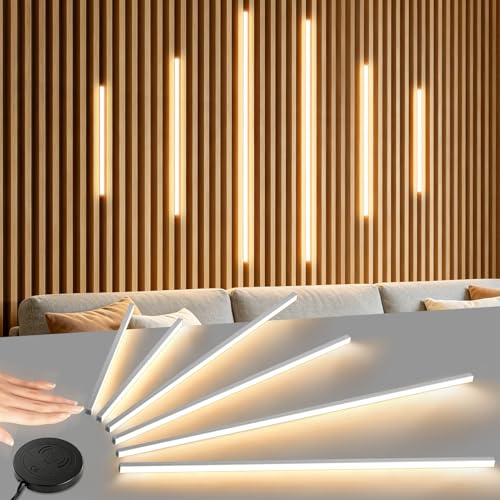 Lightasea Eingebetteter LED für Akustikpaneele,Dimmbar Selbstklebend Licht LED Strip Warmweiss,6 Stück mit Touch-Schalter, Selbstklebend Strip,für Wandpaneele Beleuchtung,Regal(40 * 2+60 * 2+90 * 2cm)