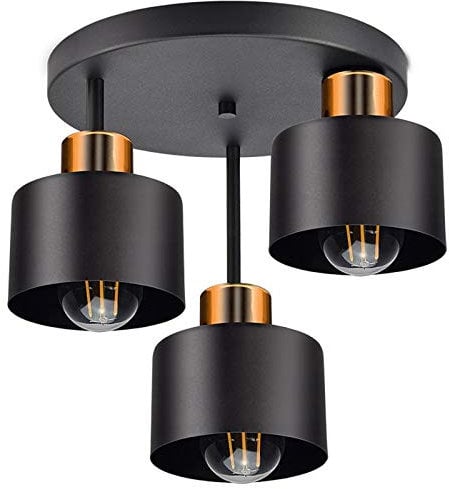 Deckenlampe Deckenleuchte| Schwarz Kupfer | 3-flammig | Lampe 3 x E27 | 230V | Retro Design | 382-e3 Skandi (Schwarz, Kupfer)