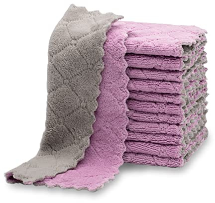 kimteny 12 Pack Dish Cloths Dish Cloths, Super Absorbent Microfiber Dish Cloths, Quick Drying Dish Cloth for Kitchen Counter and Dishwashing (Purple-Grey)