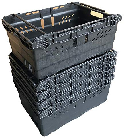 46 Litre BLACK Heavy Duty Stack Nest Bale Arm Plastic Supermarket Storage Box Swing Bar Container Crate! (5)