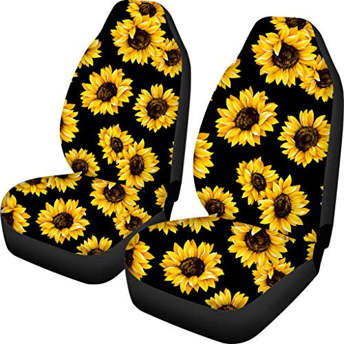 Woisttop Autositzbezüge, Motiv gelbe Sonnenblumen, Vordersitzbezüge, hochelastisch, strapazierfähig, universell für Pkw, SUV, Lieferwagen, Lkw