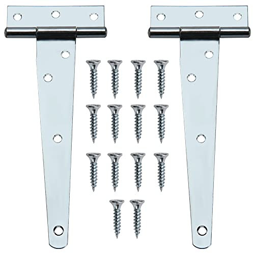 YIXISI 2 Stück 6 Zoll T-Scharnier, Dreieck Scharniere, Dreieck Türscharnier, T-Strap Scharniere mit Schrauben, Gartentorband, Türscharnier für Fenster, Zaun, Schuppen und Scheune (Silber)