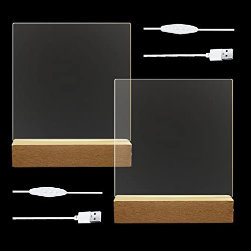 Base de exhibición de luz LED de Madera con 2 Piezas de Placa de acílico, 7 Colores de Brillo Ajustable Rectangular de Madera con Base iluminada para Placa de Cristal acrílico (Placa Alta)