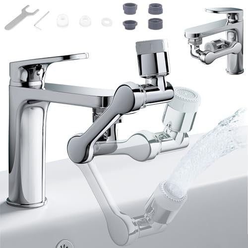 Schwenkbarer Waschbecken Wasserhahn Verlängerung mit 3-Achsen Drehung, Faltbarer Spritzfilter Wasserhahn Strahlregler für Küchen/Badezimmer Waschbecken Adapter, Sprühaufsatz für Gurgeln und Spülen