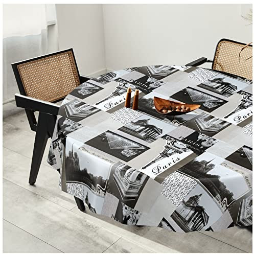 Wachstuchtischdecke Wachstuch Tischdecke abwaschbar Wachstischdecke Plastik-Tischdecken Glatt Rund 140cm Schnittkante Paris France
