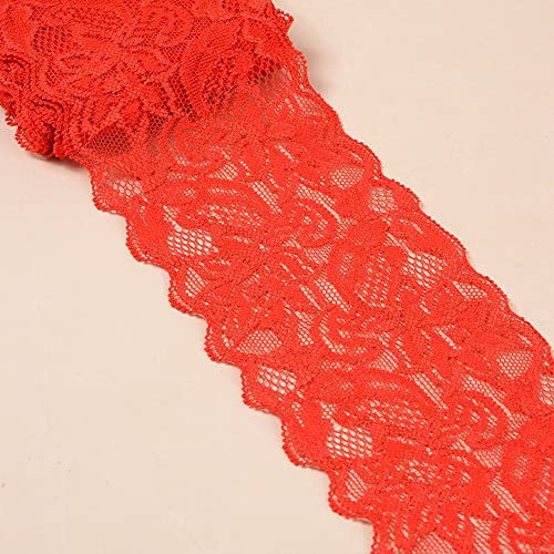 3 Yards Elastizität Spitzenbordüre Spitzenband,8cm Breite Bunte Spitzen-Blumen Borte Dekoband Zierspitze Zierband Spitzenstoff Spitzenborte für Nähen DIY Handwerk Kleidung Unterwäsche,Rot
