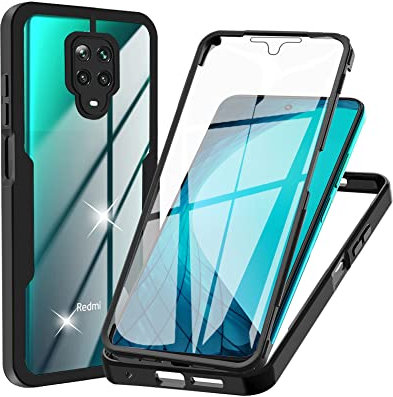 Funda para Xiaomi Redmi Note 9 Pro / 9S, Transparente 360° Protección Funda con Protector de Pantalla Integrado Antigolpes Silicona Carcasa para Redmi Note 9 Pro/Redmi Note 9S, Negro
