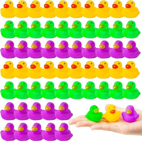 Haooryx 60Stück Mardi Gras Mini Gummi Ente Badespielzeug für Kinder Bunte winzige Enten Quietschente Badewanne Schwimmer Ducky Spielzeug Kindergeburtstagsgeschenk Weihnachten Goodie Bag Füller Gunst