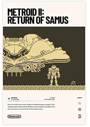 FABIVA Metroid II Rückkehr von Samus (1991), Videospiel-Poster, Leinwand, Poster, Schlafzimmer-Dekor, Sportlandschaft, Büro, Raumdekoration, Geschenk, ungerahmt, 20 x 30 cm