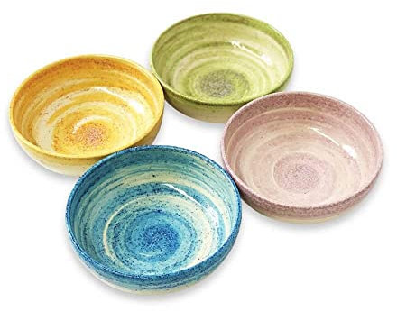 Verano Spanish Ceramics Pastel Beach Decorative Shallow Bowls - Kitchen Café Restaurant Dining Dishware Food Sharing Serving Appetiser Snacks Cereal Food Side Dishes - Set of 4-14cm x 5cm Mixed
