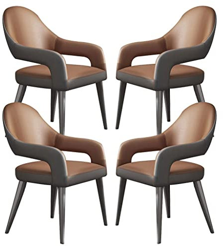 Küchen-Ledersessel, 4er-Set, Küchen-Esszimmerstühle mit Eisenkunst-Metallstuhlbeinen für kommerzielle Restaurants zu Hause (Color : Dark Brown)