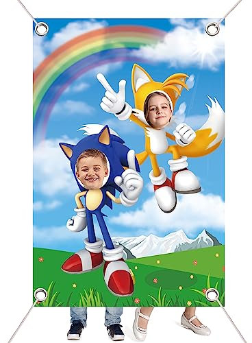 Party Dekoration Sonic Gesicht Fotohintergrund Foto Stütze Banner Birthday 150 x 100 cm Hintergründe für Fotostudios Partybanner Party Supplies Mädchen Junge Kind Geburtstag Party