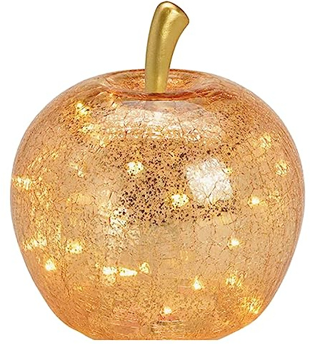 G. Wurm Dekoleuchte Apfel Leuchte (M) Glas, Gold, Apfel Lampe mit LED Lichterkette, Dekolampe, Tischleuchte, Apfellampe