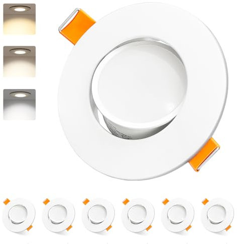 KYOTECH Spot LED Encastrable Dimmable 5W 230V IP45 Spot Salle De Bain 68mm Rotation à 45° Température 450LM CRI>80 Spot Encastrable Convient Pour Salle de Bain,Salon,cuisine,Lot de 6 (Blanc)