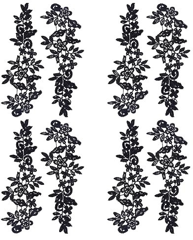 GORGECRAFT 8Stk Ausschnitt-Applikation Kragenbesatz-Aufnäher Gestickte Blumen Wasserlösliche Spitzenstickerei Spitzenaufnäher Schwarze Blumen Aufnäher Für Hochzeitskleid Kostüme Nähen Kleidungszubehör