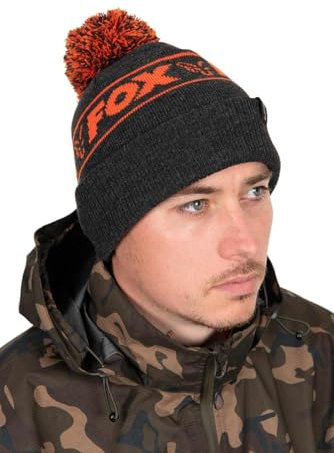Fox Collection Bommelmütze Schwarz/Orange | Angelmütze