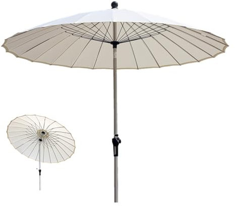 250cm Sonnenschirm Rund aus Aluminium, Balkonschirm mit Neigung und Kurbel, Sonnenschutz, 24 Stahlrippen, Marktschirm für Rasen, Terrasse, Deck, Beige