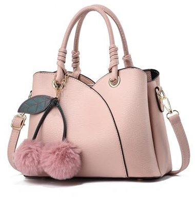 NICOLE & DORIS Sac a Main Femme Tendance Sacs à Main Portés Epaule Sac à Bandoulière PU Cuir Sac Fourre Sacoche Multi Poches Sac avec Pompon Rosé