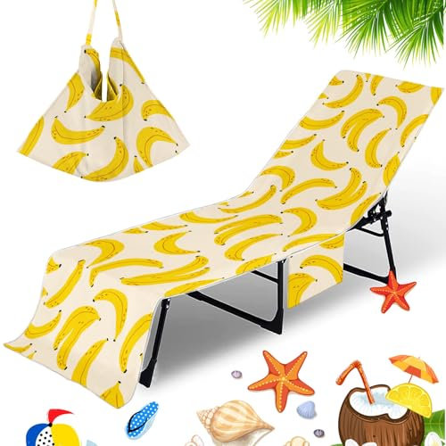 Morbuy Strandtuch mit Taschen für Liege, 3D Obst Drucken Liegestuhl Handtuch Strandliegenauflage Mikrofaser Schnelltrocknend Strandliegen Handtuch Handtücher Strandtuch (Gelb Banane)
