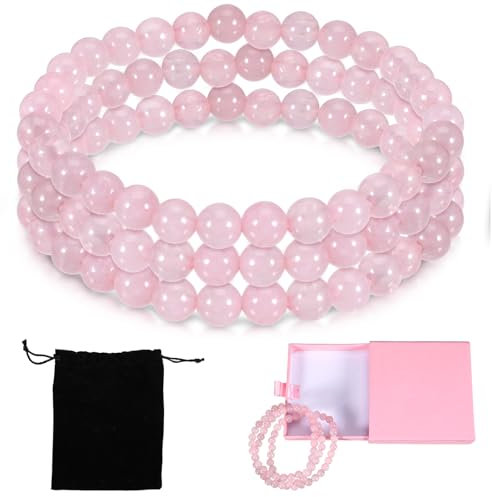 letcdfer Rose Quartz Bracelet - 6mm Pink Crystal Natural Stone Beads Healing Crystal Bracelet for Women's Jewellery Gifts