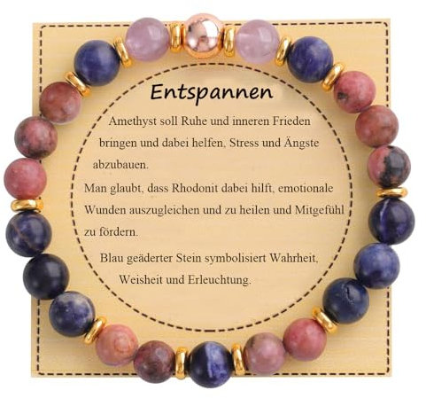 UEUC Heilstein-Perlenarmband für Frauen, Armband mit natürlichen Edelsteinen, Gleichgewichtsschutz, spirituelles Kristallperlenarmband zur Angstlinderung mit Bedeutungskarte(#51)