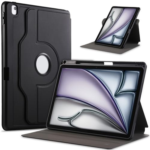 GOZOPO Funda para iPad Air 11 Pulgadas (M3/ M2, 2025/2024), iPad Air 5/4 (10,9 Pulgadas, 2022/2020), Soporte Rotación de 360 Grados Funda con Auto-Sueño/Estela - Negro
