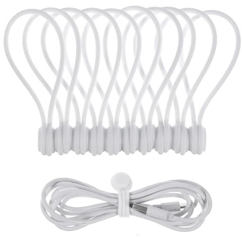 Lusofie 10 Stück Magnetische Kabelbinder Silikon Kabelclip Organizer Wiederverwendbare Magnetische Kabel Organizer USB Kabelmanager für Büro Schule Zuhause Cable Organizer (Lang, Weiß)