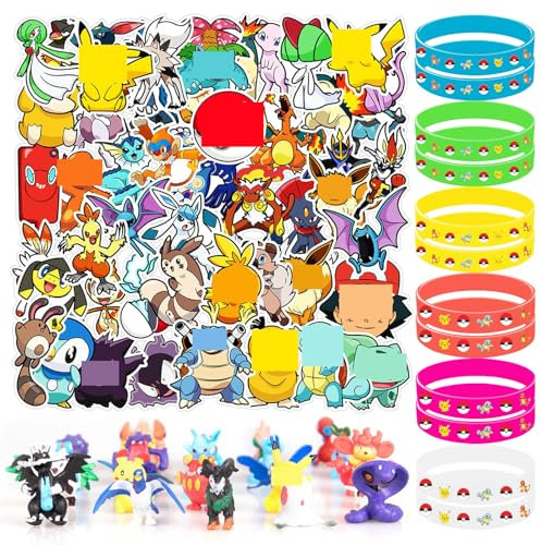 Thingehoy Mitgebsel Kindergeburtstag Set, Party Mitgebsel Kinder, 50 Stück Aufkleber, 24 Stück Mini Figuren, 12 Stück Silikon Armband, Spielzeug Geschenk