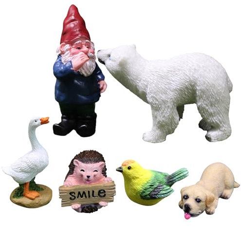 TYXHXTF 6 Stück Miniatur Garten Statue, Feengarten Dekoration, Gartenzwerge, Mini Tiere Gartenzubehör Ornamente, für Tisch und Feiertagsfest Gartendekoration Zubehör