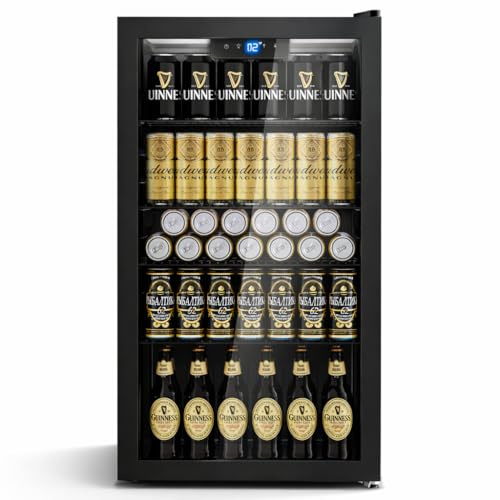 TRIUMPHKEY Réfrigérateur à Boissons 86 L avec Refroidissement Uniforme et Sans Givre, Porte Vitrée, 4 Étagères Réglables, Capacité 130 Canettes, Mini Frigo Idéal pour Bar, Bureau et Maison