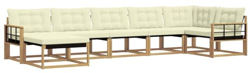 vidaXL Outdoor-Sofagarnitur mit Kissen 7 pcs Weiß und Creme, Moderne Garten-Sofa-Garnitur, langlebige Möbel, schicker Sitzplatz, wetterfest, Bequeme Relaxoase