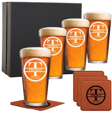 Personalizzato, personalizzato pinta bicchiere da birra, set di 4 Housewarming regali, bomboniere,, Vetro, Pint 16oz.