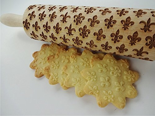 Rouleaux à Pâtisserie Gravé - FLEUR DE LYS à la fleur d'Orient, Rouleau Pâtisserie en Relief Pour DIY Faire, Pour Décorer des Biscuits, Rouleau en Bois avec Embossage par Algis Crafts