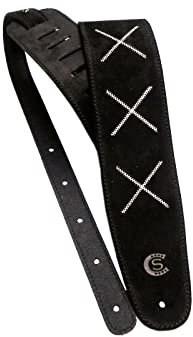 Custom Style Tracolla per Chitarra Basso Ricamo X Pelle Scamosciata Nera - T8SUBKX