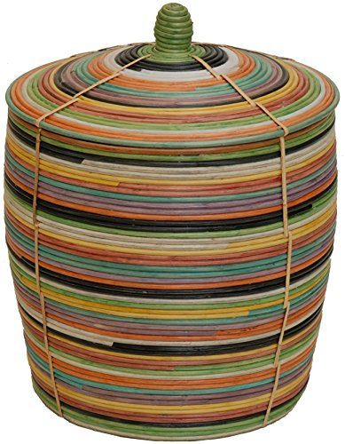 Bunter Flechtkorb, Aufbewahrungskorb aus Rattan/Allzweck-Korb Afrika-Stil mit Deckel/Schlangenkorb Bunt (Klein)