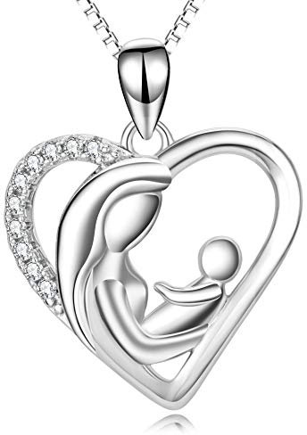 Gifts for mum Necklace Sterling Silver Love Heart Pendant Jewellery for Women
