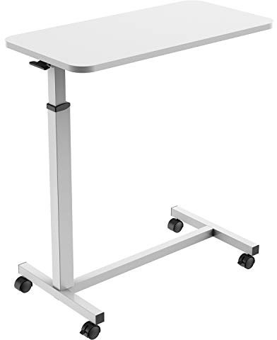 Allcam MBT01 Spring-assisted Height Adjustable Desk/Overbed Table w/Lockable Wheels in White