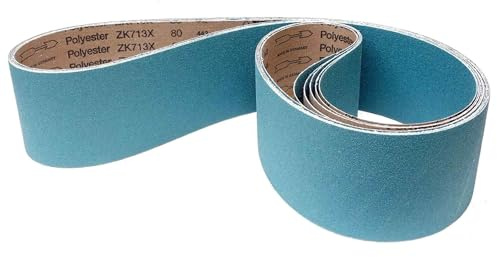 VSM Schleifband ZK713X Zirkonkorund – 100 x 2000 mm – Körnung P80 – 5 Stück – für Metall Edelstahl INOX – reißfeste robuste Gewebeunterlage – Profi-Schleifbänder für Bandschleifer