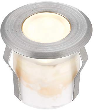 National Lighting Cove Round LED Outdoor Garden Walkway Decking Ground Marine Grade Stainless Steel Light Warm White 3000K Uplighter IP67 Rated - Ideal for Coastal Areas