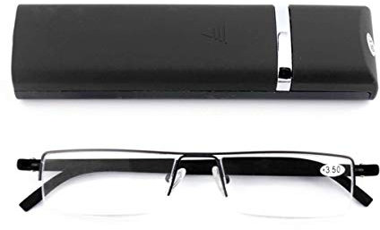 Ultraleichte TR90 Lesebrillen Herren Damen Klassische Metall Sehhilfe Halbrandbrille Schmal Stil Brille Lesehilfe mit Etui und Brillenputztuch(Schwarz,+2.0)