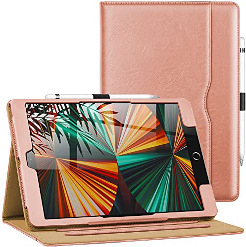 AIWOXING Hülle für iPad 9/8/7 (10,2 Zoll, Modell 2021/2020/2019, 9./8./7. Generation) mit Apple Pencil Stifthalter, Auto Schlafen/Wachen Leder Case Cover Schutzhülle für Tablets zubehör, Roségold