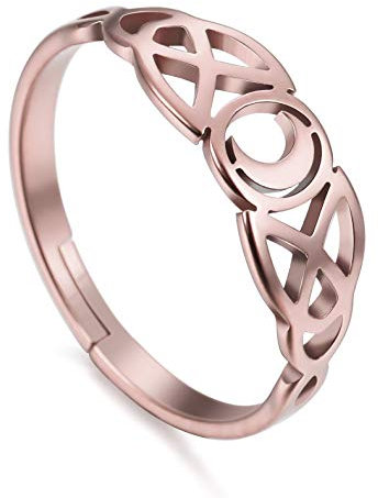 Amaxer Damenring Silber Edelstahl Irish Celtic Moon Ring Verstellbar (Roségold)