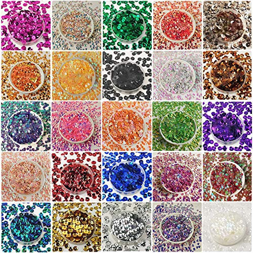 Nsiwem Pailletten Set 25 Farben Pailetten zum Basteln Lose Craft Pailletten 6mm Pailetten zum Nähen Schillernden Pailletten für DIY Kunsthandwerk Making(ca. 10000 Stück)