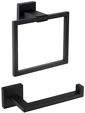KES Black Toilet Roll Holder and Towel Ring Set Bathroom Accessory Set 2 Pieces SUS304 Stainless Steel Wall Mounted, LA225BKDG-22