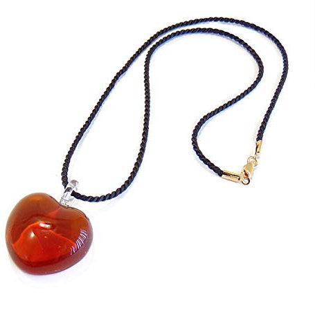 VENEZIA CLASSICA - Collier pour femme avec pendentif cœur en verre de Murano original, cordon en viscose et argent, Ambré