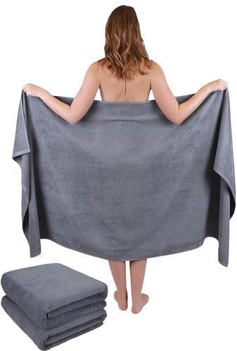 Betz 3 Stück Badetuch groß XXL Badetücher Saunatuch Dresden 100% Baumwolle Größe 100 cm x 180 cm anthrazit