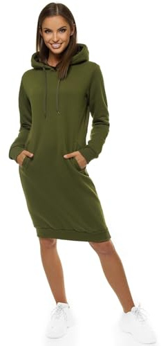 OZONEE Damen Hoodie Kapuzenpullover Lang Sweatjacke Sweatkleid Winterkleid Herbstkleid Kleid Sweatshirt Sweatshirtkleid Kapuzenjacke Kapuzenpulli Kapuze Langarm Sport JS/YS10005/29 Khaki L