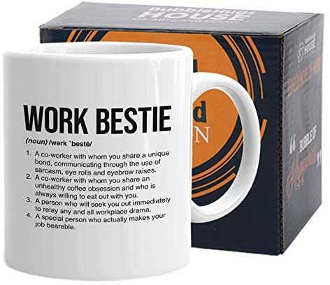Lustige Kaffeetasse mit Aufschrift Work Bestie Definition, für Kollegen, Büroangestellte, neuer Job, Abschied, Arbeitsplatz, Freundschaft, Beziehung, 325 ml, Weiß