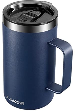 KXIAOCHEN 20oz Insulated Coffee Mug with Lid, Stainless Steel Coffee Cup, Double Wall Vacuum Coffee Tumbler with Handle, Premium Thermal Travel Coffee Mug (Navy Blue)