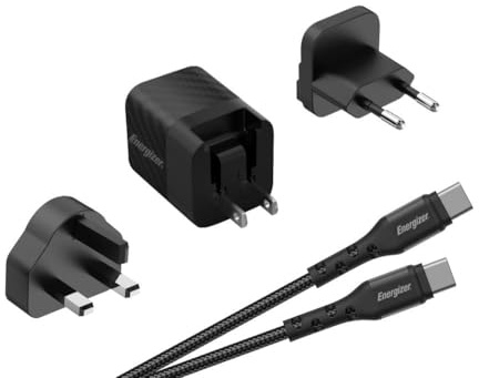 Energizer - Schnellladegerät USB-C 20 W – ohne Kabel – 3 Steckdosen im Lieferumfang enthalten (EU/US/UK) – Schwarz